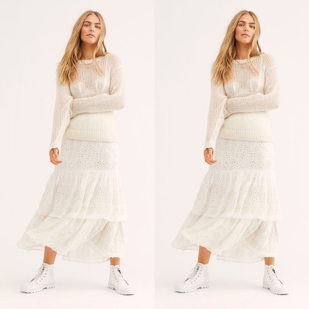 Free People Wilder Tiered Midi Eyelet Lace Skirt